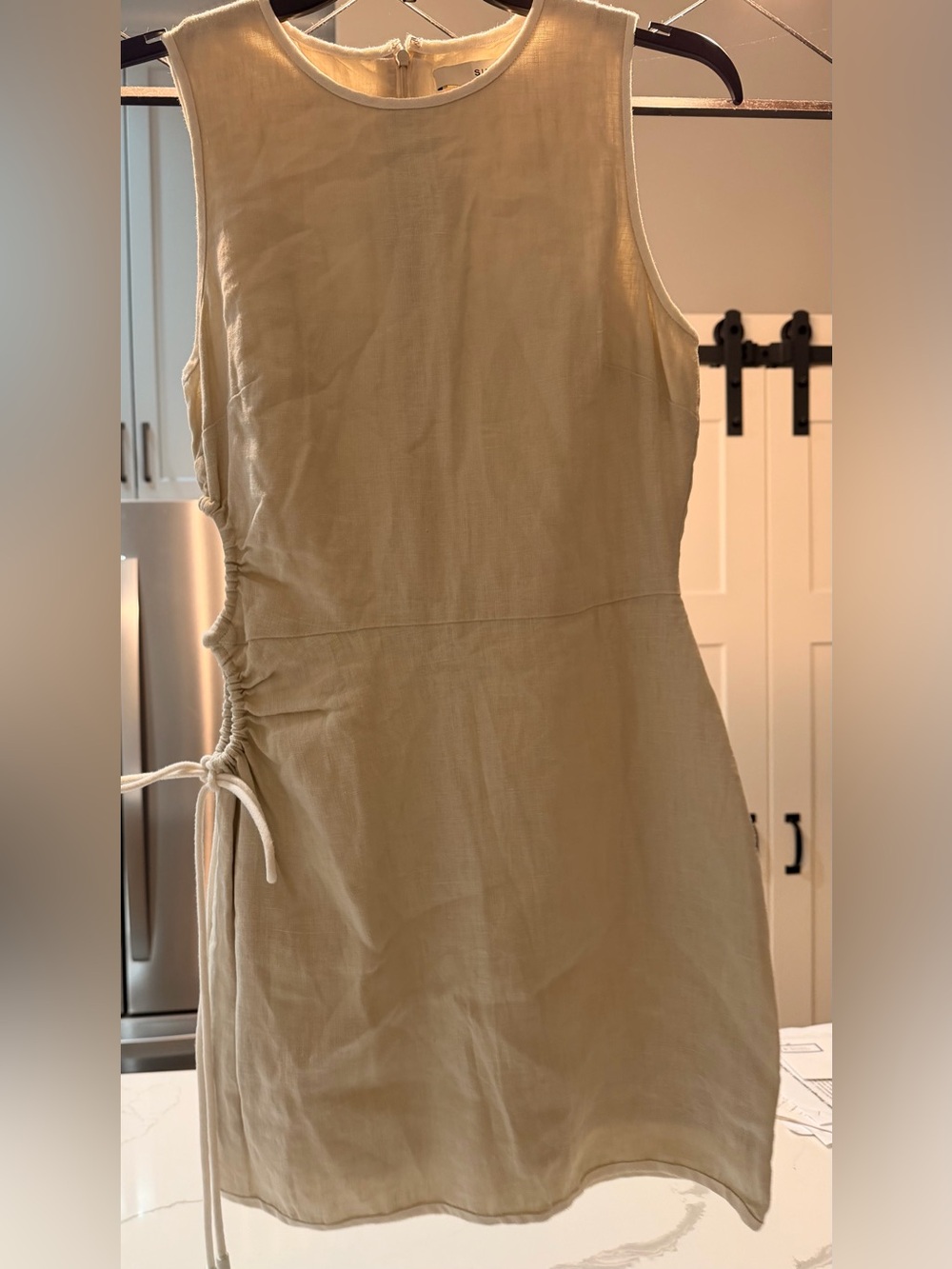 SIR D’Orsay linen mini dress Sleeveless Beige Drawstring Side-Waist Dress